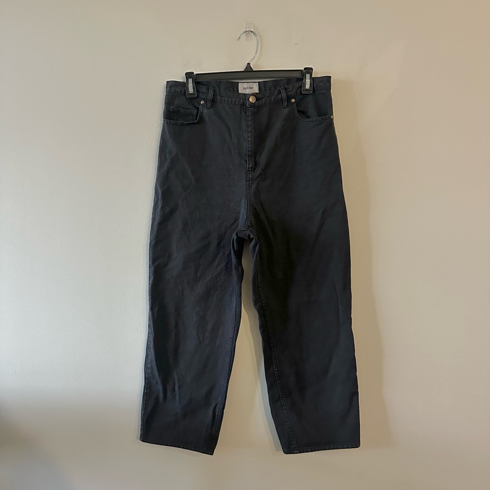Polder Reese? Pants Black Casual Cotton Twill High Rise Loose 42 Minimalist